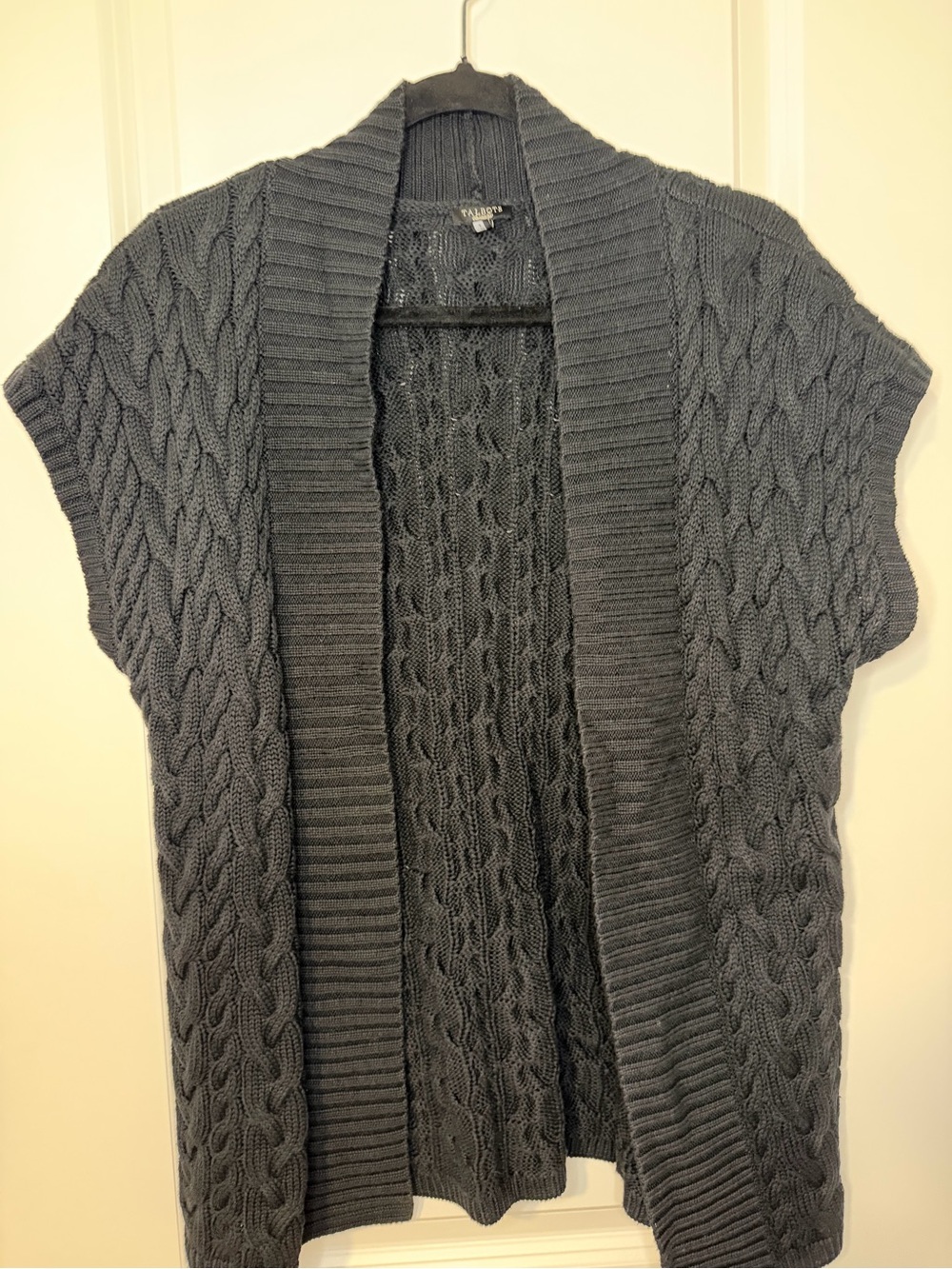 Talbots Charcoal Cable-Knit Open Front Short-Sleeve Cardigan